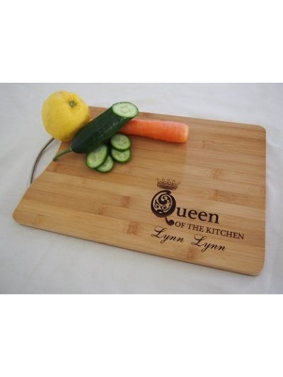 Personalised Bamboo Cutting Board With Stainless Steel Handle - QUEEN of the kitchen