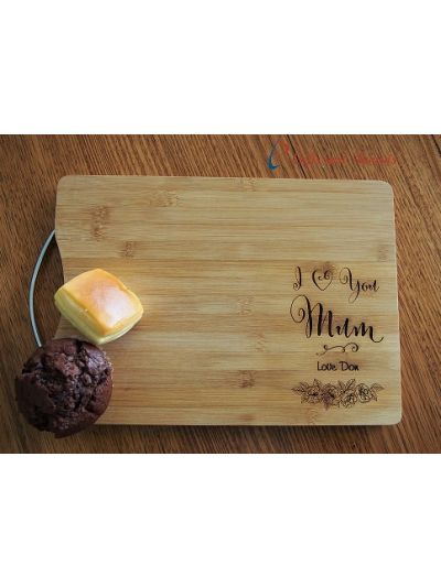 Personalised Engraved Bamboo rectangular cutting board S/S handle-Gift for Mum/Grandma-Birthday gift for her-Mothers day gift-I love you Mum