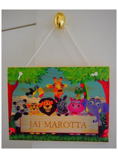 Solid Pine Wooden rectangular hanging sign - Madagascar animals - Personalised with name