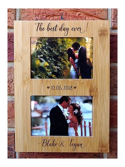 Personalised Engraved Wall/Desk bamboo photo frame-hold two 4x6" photos (horizontal) - Wedding Gift-Gift for the couple-The best day ever