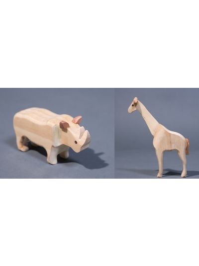 Wooden Giraffe and Rhino - Eco Friendly,  Unpainted, Clear Coated Wooden Craft
