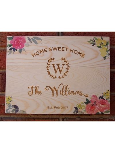 Personalised Engraved & Printed Solid Pine Wooden Decoration Sign - Rectangular shape 36x27x1.2cm - Home sweet home