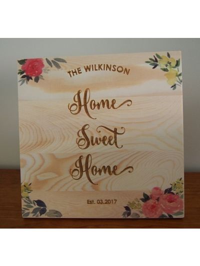 Personalised Solid Pine Wooden Decoration -  Square shape 25x25x1.2cm - Printing and Engraving - Home Sweet Home