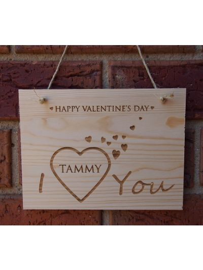 Personalised Solid Pine Wooden Hanging sign - I love you 
