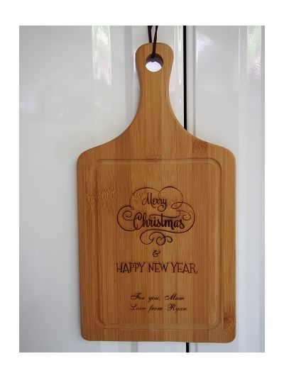 Bamboo Paddle Cutting Board - Merry Christmas and Happy New Year - personalised with your own message
