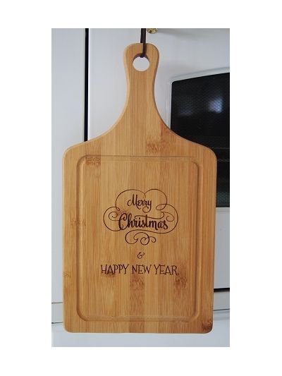 Bamboo Paddle Cutting Board - Merry Christmas and Happy New Year - Design 2