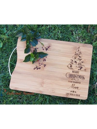 Personalised Bamboo engraved rectangular chopping board with stainless steel handle - 35x25x1.5cm - Merry Christmas - Christmas Gift - Christmas Gift for everyone - Christmas Gift for Mum 