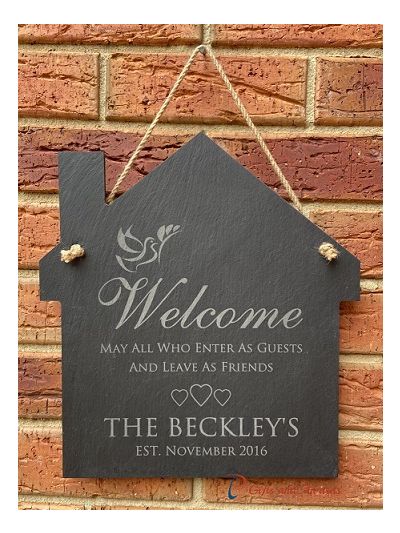 Personalised Slate House Shape Memo Board - Housewarming gift - Christmas gift - Welcome to our house 