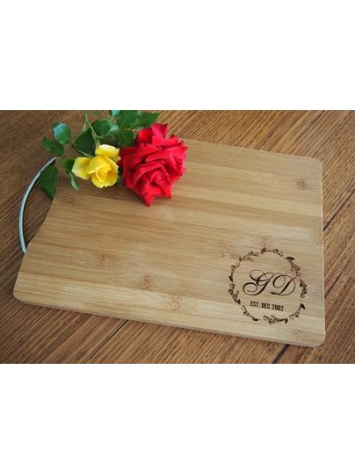 Personalised Bamboo Cutting Board With Stainless Steel Handle - 35x25x1.5cm - Gifts for Valentines' Day / Anniversary