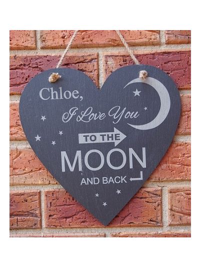 Personalised Slate Heart Shape Memo Board - I love you to the moon and back