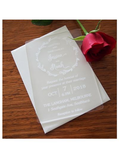 Personalised Laser Engraved Acrylic Wedding Invitation - size 12x17cm - Pack of 25 - Envelopes included - Design 11