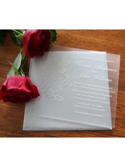 Personalised Laser Engraved Acrylic Wedding Invitation - size 15x15cm - Pack of 25 - Envelopes included - Design 3