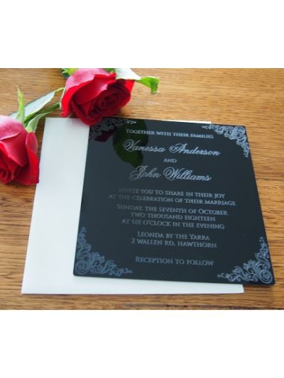 Personalised Laser Engraved Acrylic Wedding Invitation - size 15x15cm - Pack of 25 - Envelopes included - Design 5